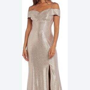 R & M Richards Formal Gold Maxi Dress Size 8 NWT